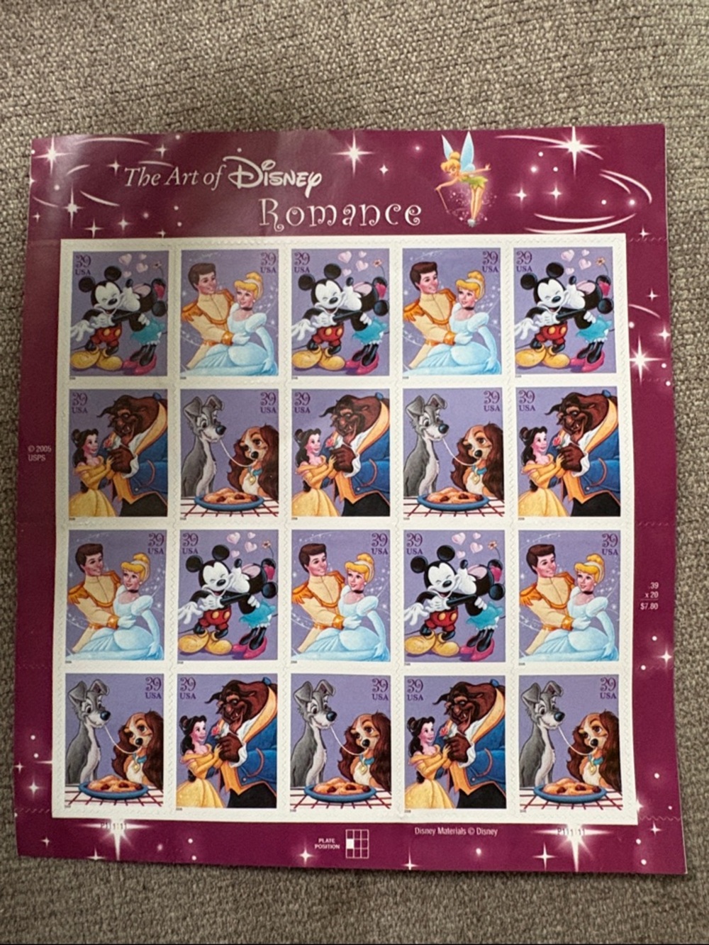 Disney Romance Collectible Stamp Sheet - Purple, Pink